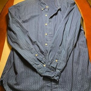 Ralph Lauren Blue Button-Down Shirt with White Dots/Squares
